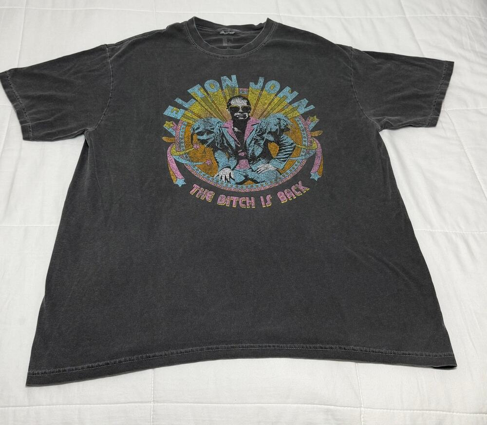 Elton John Graphic Tee XL Washed Black
